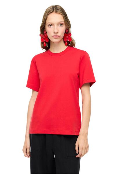 Perspective Makis Red Color Comfortable Fit Crew Neck T-Shirt with Fake Sleeves