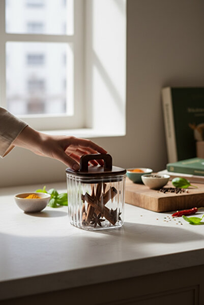 MİEN Akasya Kapaklı Kare Line Cam Kavanoz 700 ml – Cam Saklama Kabı