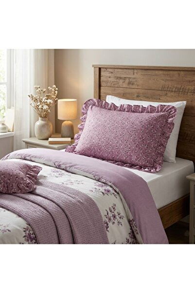 LILYUM Pamuklu Çiçek Desenli Fırfırlı Yastık Kılıfı 50x70 CM