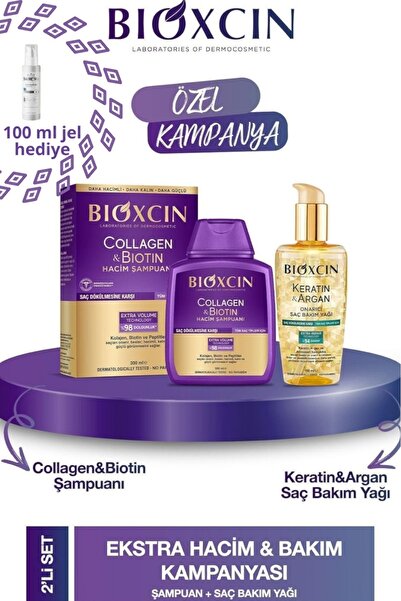 Bioxcin Collagen Biotin Şampuan 300ml + Keratin Argan Saç Bakım Yağı 150ml + ...