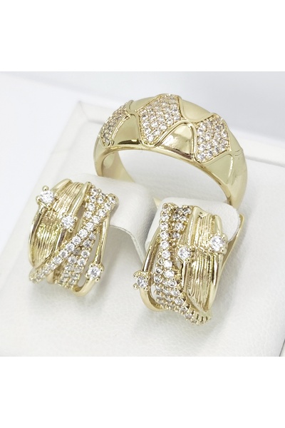 Milena SET CERCEI SI iINEL PLACAT CU AUR 14K - INEL MARIME 9 / CERCEI 2cm