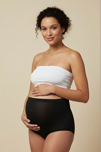 Manken Μαύρο ψηλόμεσο βαμβακερό εσώρουχο εγκυμοσύνης - Ελαστικό εσώρουχο εγκυ...