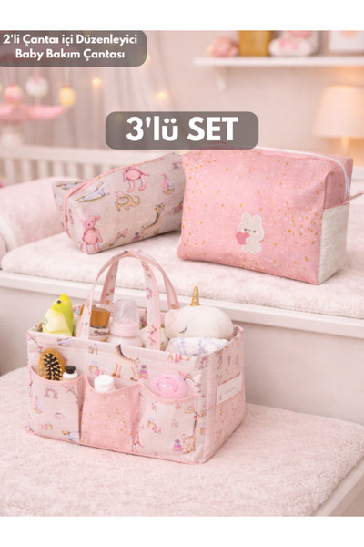 PONÇİK BEBEK 3'lü Set Bebek Bebek Bakım Düzenleme Çantası - 2'li Çanta içi Dü...