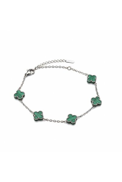 By Gizem Raja Çelik Yeşil Çift Taraflı 5 Yoncalı Silver Küçük Boy Van Cleef B...