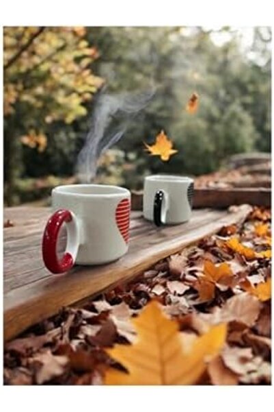 Nacario Nrcrioshop Black and Red Heart D Patterned Tea Coffee 2-Piece Handmad...