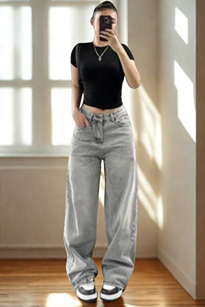 Swana Pantaloni de damă retro din denim - Gri deschis