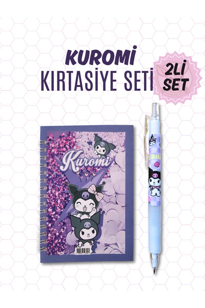 Ceylan Kırtasiye 2li Kuromi Not Defteri ve 0.7 mm Uçlu Versatil Kalem Seti, K...