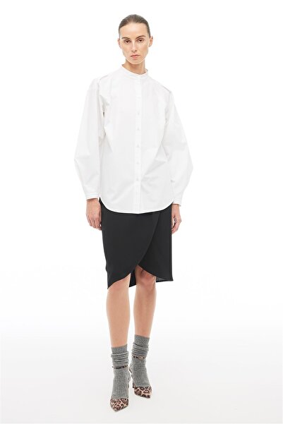 Perspective White Anjelas Comfortable Fit High Collar Long Sleeve Shirt