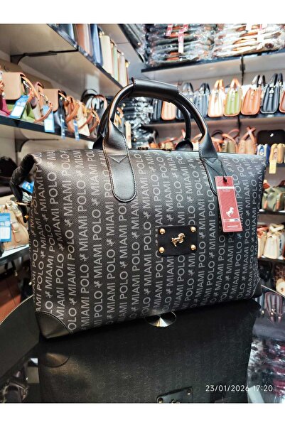 Miami Polo Large Size Printed Black Luggage Style Hand and Shoulder Bag