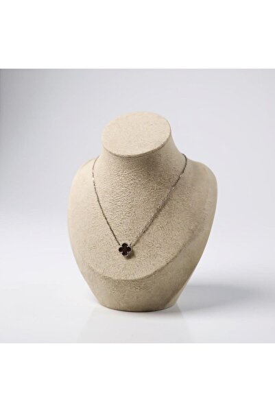 By Gizem Raja Çelik Silver Çift Yönlü Bordo Van Cleef Kolye