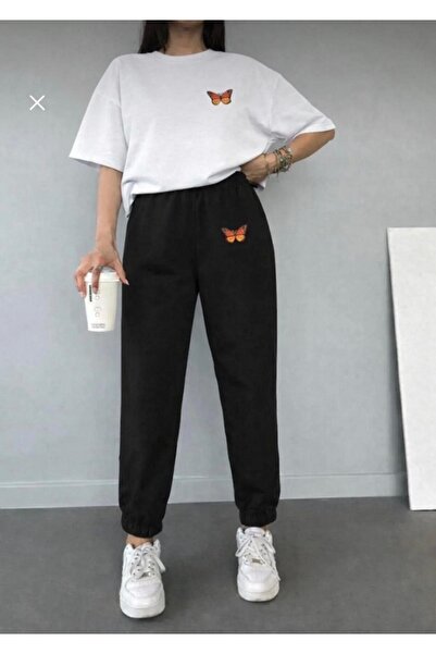 FAEL LİFE طقم تي شيرت وبنطلون رياضي للنساء/الرجال بطبعة فراشة برتقالية