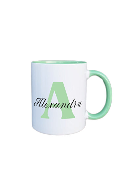 AFFIX THE DIFFERENT PERSPECTIVE Personalized mug, white with green interior a...