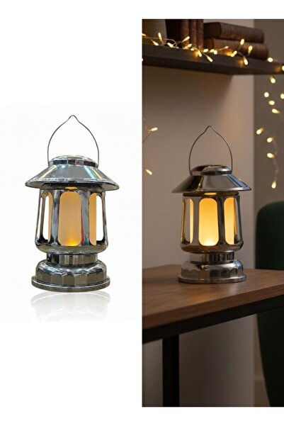 Premium فانوس رمضان الفضي، مصباح طاولة LED، ديكور منزلي إسلامي