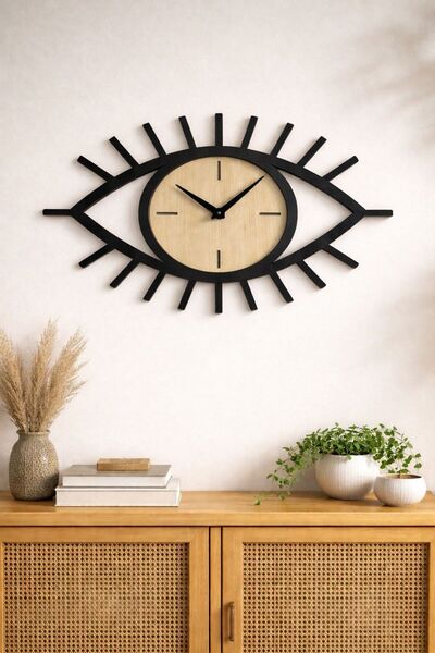 MONA MODERN GÖZ ŞEKİLLİ AHŞAP DUVAR SAATİ | SALON, ANTRE VE OFİS İÇİN DEKORAT...