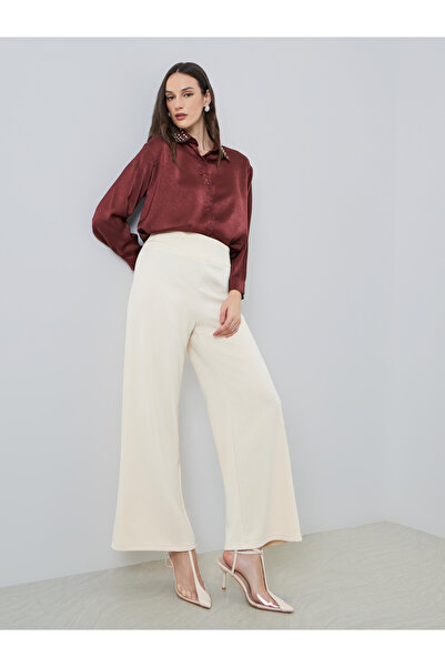 Styli Women Cream Wide Leg Trousers