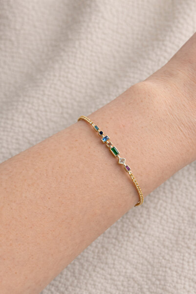 Özce Gold 7 Element Stone Thin Waterway Minimal Reims Bracelet -Does Not Tarn...