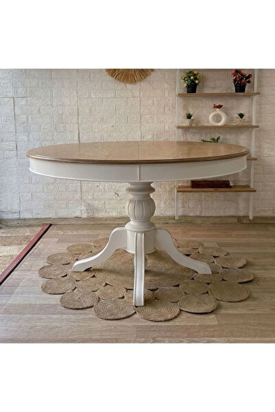 silla Concept Baba Ayaklı Masa Naturel Ahşap Yuvarlak Üst Tablalı Beyaz Ayakl...