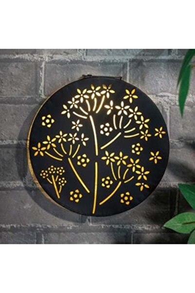 SHOPIENS Black Metal Solar Decoration with Flower Pattern Ø25 cm