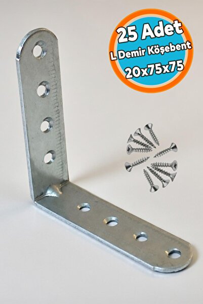 NZB 25’li Set L Demir Gönye Yuvarlak Başlı 20x75x75 mm Köşe Birleştirme Metal...