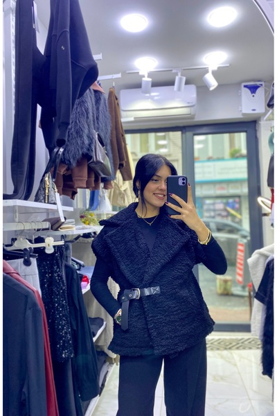 Krc Atelier Kadın Peluş Kemer Detaylı Yelek