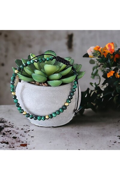 Ezera Miland Bracelet for Women with Malachite Semi-Precious Stones and Silve...