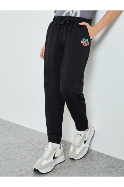 Styli Boys Black Printed Joggers with Drawstring