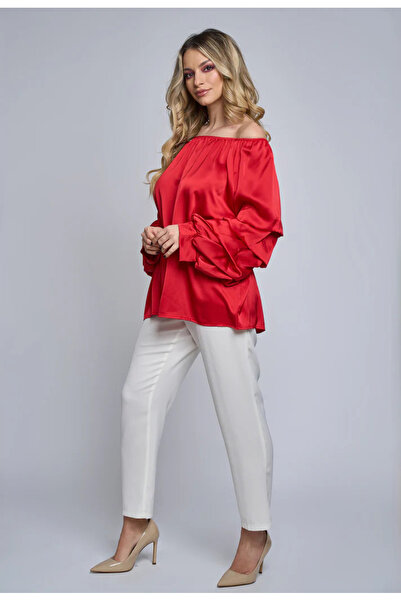 OEM Casual satin blouse, Azalea, with ruffled sleeves