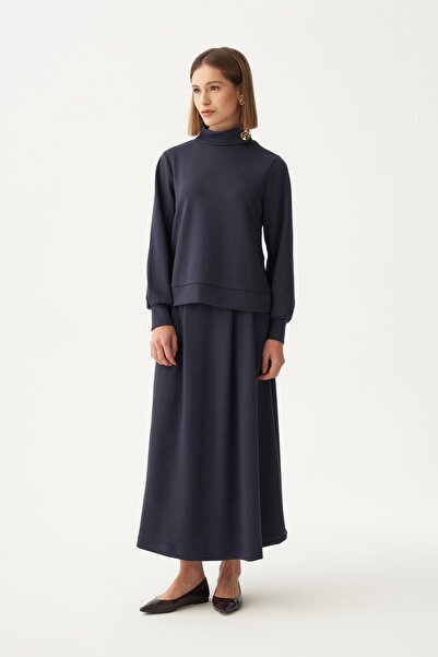 ALLDAY Costum cu fustă, albastru marin, cu textură moale și nasturi aurii