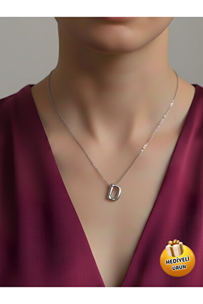 Piercing Market Steel & Silver 3 Boyutlu Balon D harfi Hediyelik Kolye