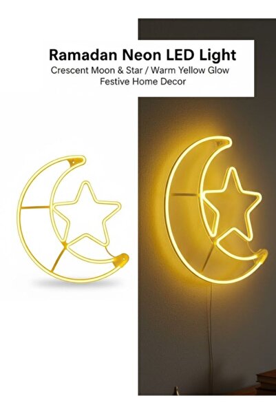 Premium Ramadan Neon LED Crescent Moon Star Light Warm Yellow Wall Decor