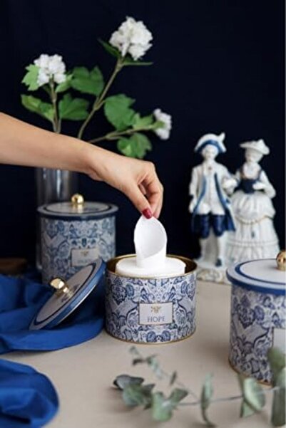 Nacario Nrcrioshop Evle-Azulejos Patterned Round Metal Storage Container 14 C...