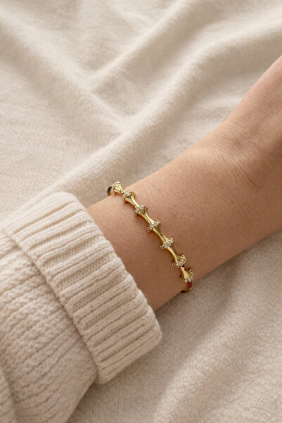 Owentis Çelik Gold Taşlı Zarif Kemik Model Tilly Kelepçe -kararma yapmaz-