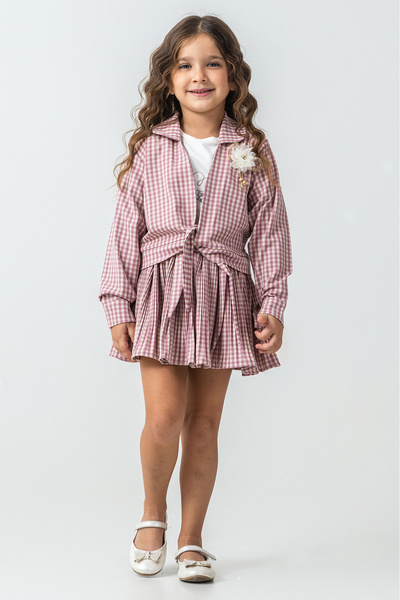 kinderos Girl's 3-Piece Set with Gingham Jacket and Skirt - 26K 2230