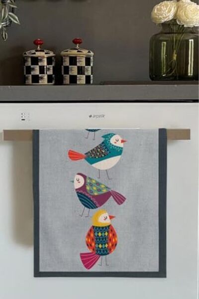 Yıldızan Esnshop Gray Parrot Patterned Oven Kitchen Towel 30X50Cm 1209132