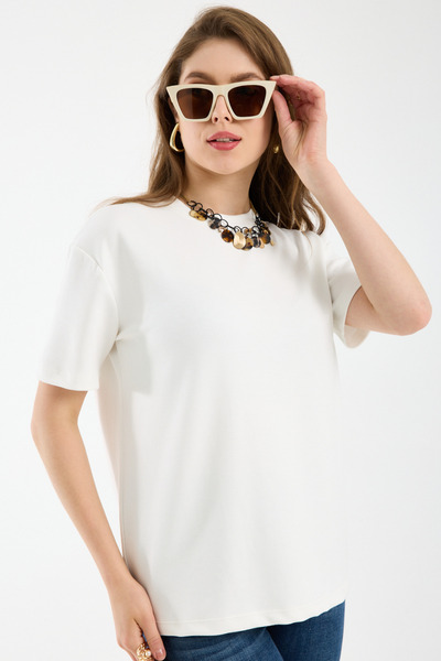 Clothes Fast Tricou de bază pentru femei, cu decolteu tip crew, din bumbac, c...