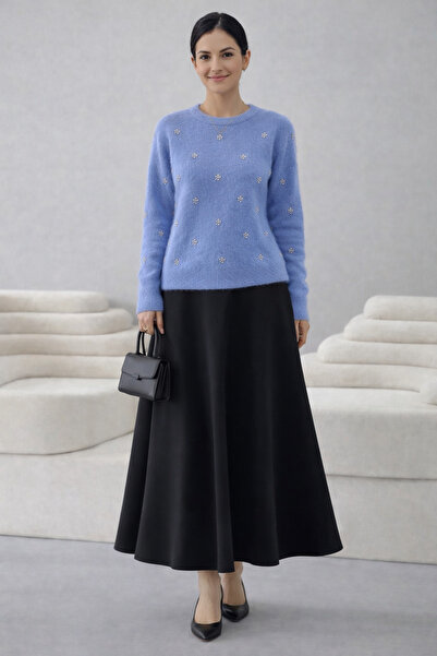 Nursay Blue Angora Sweater Scuba Skirt Combination