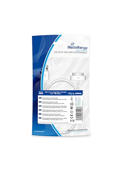 MediaRange Кабел за зареждане, USB 2.0 за Apple Dock®, бял