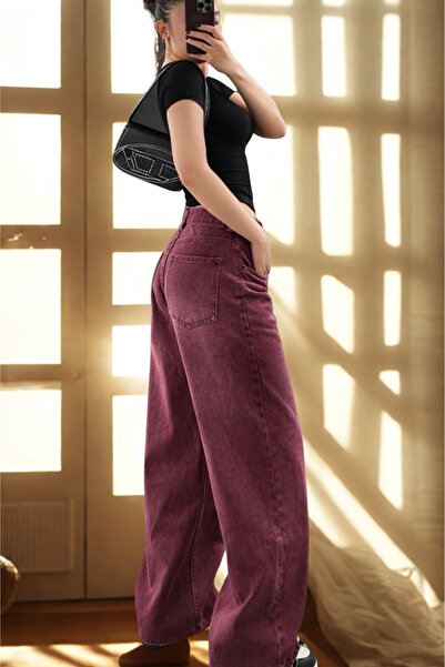 Swana Kadın Retro Jean Pantolon- Bordo