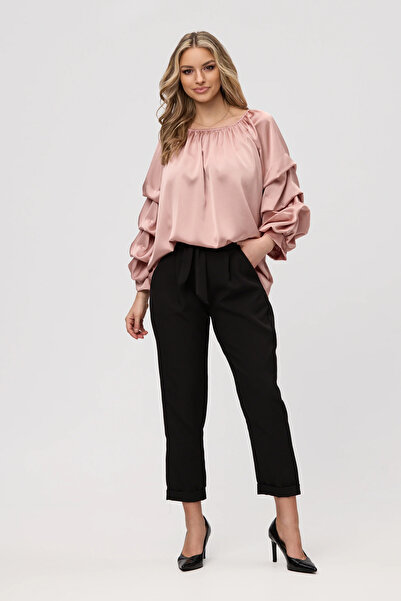 OEM Casual satin blouse, Azalea, with ruffled sleeves