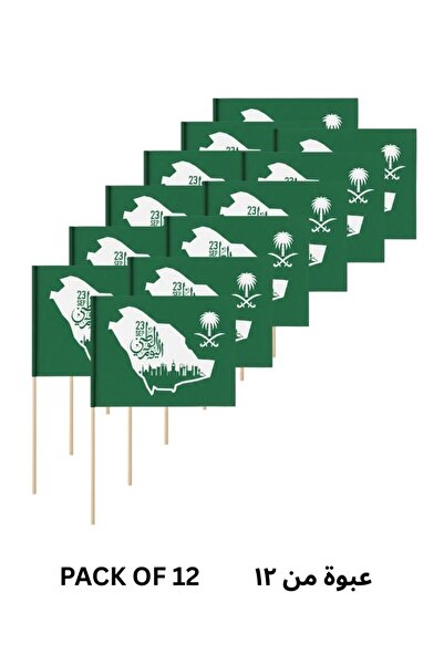 Premium مجموعة أعلام يدوية لليوم الوطني السعودي، 12 علمًا صغيرًا أخضر اللون، ...