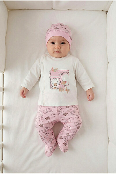 Elbebek Baby طقم أطفال مكون من 3 قطع مطبوع عليه دب، مصنوع من القطن بنسبة 100%...