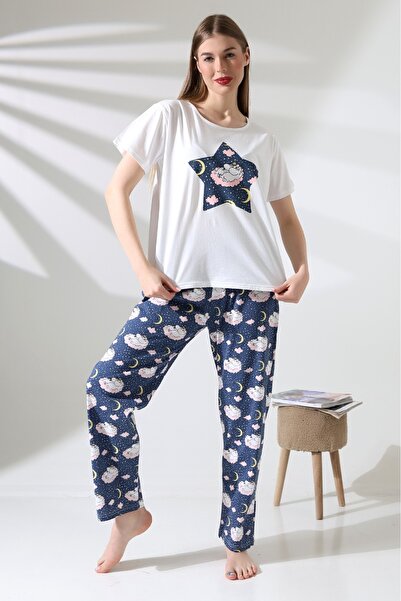 DİVİSTA Women's Printed Pajamas Set – Top and Bottom Set – Comfortable Home W...