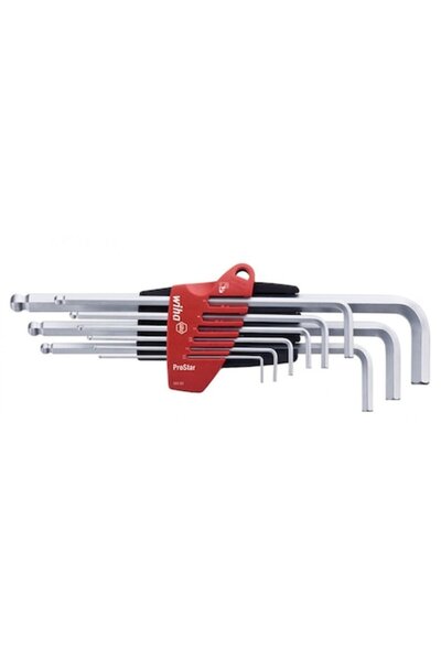 wiha Set of Chrome Ball-End Hex Keys with Holder ProStar, WIHA, 9 Pieces