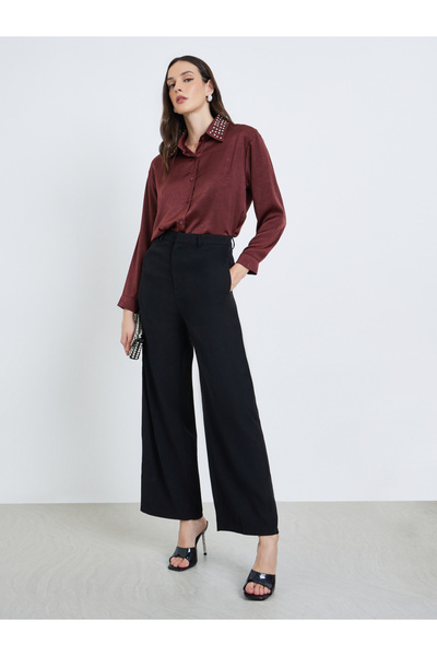Styli Women Black Wide Leg Trousers