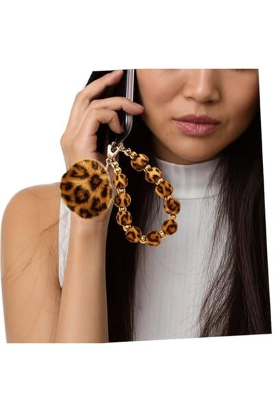 Nacario Nrcrioshop Plush Pompom Phone and Bag Wristbands – Gray Leopard and P...