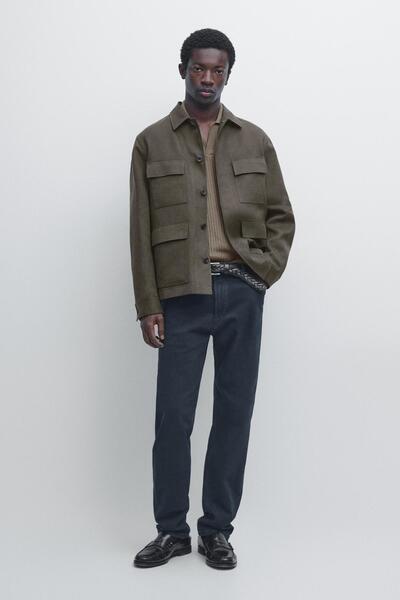 Massimo Dutti Cep detaylı %100 keten ince ceket