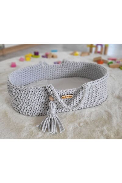 Other BOHO Cotton Moses Basket - Doll Carrier - Light Gray