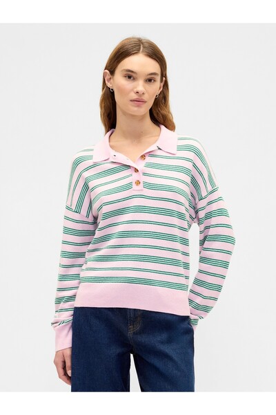 GAP Kadın Açık Pembe CashSoft Relaxed Triko Polo Kazak