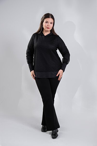 Roxxlen Γυναικεία μπλούζα από τούλι με δαντέλα σε μεγάλο μέγεθος, μαύρη