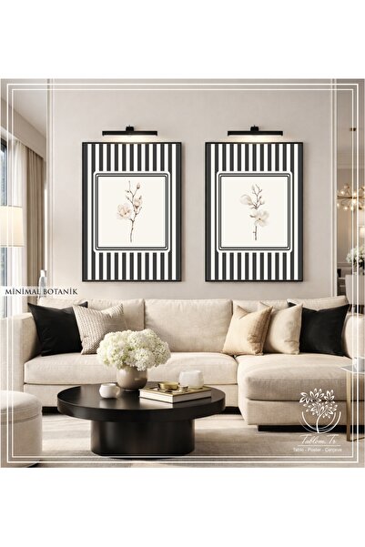 Tablomtr Minimal Botanik - Dijital Baskılı Siyah Metal Çerçeveli Gerçek Camlı...